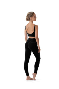 P4148 - Ladies Black Paneled Waist Leggings - Select Size