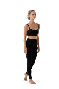 P4148 - Ladies Black Paneled Waist Leggings - Select Size