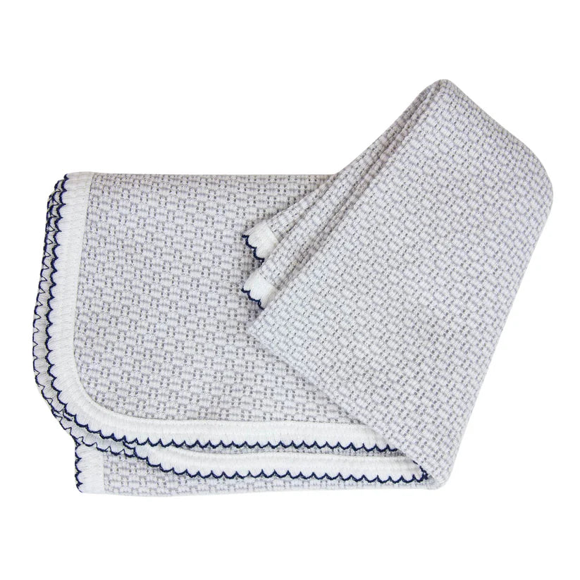 Paty Receiving Swaddle Blanket - Grey with Navy Blue Trim