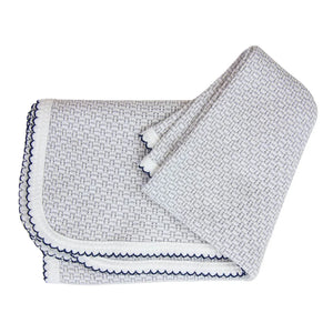 Paty Receiving Swaddle Blanket - Grey with Navy Blue Trim