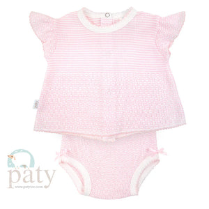 Paty Knit 2 PC Flutter Sleeve Diaper Set with Bows (231) - Select Size