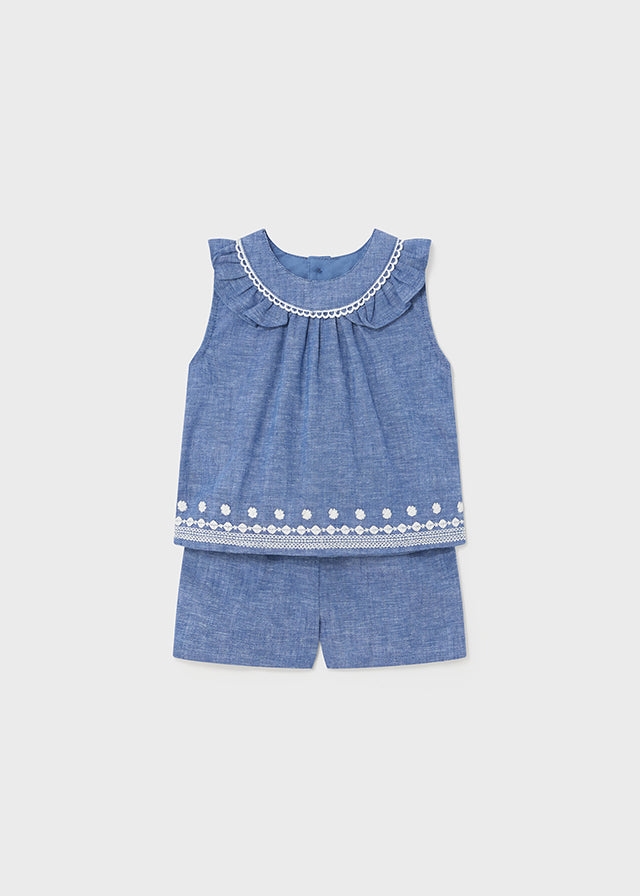 Blue Embroidered Shirt/Short Set - Select Size