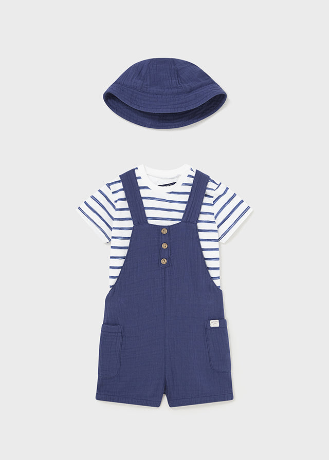 Ink Blue 3-Piece Overalls, Shirt & Hat Set - Select Size