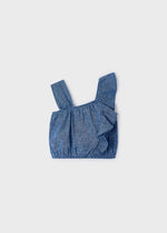 Blue Girls Ruffled Linen Top - Select Size
