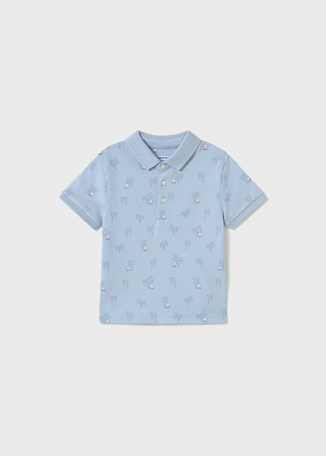 Sky Blue Printed Polo Shirt - Select Size