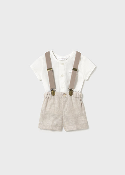 Light Tan Shorts w/Suspenders & Shirt Set - Select Size