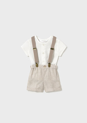 Light Tan Shorts w/Suspenders & Shirt Set - Select Size