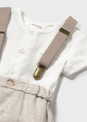 Light Tan Shorts w/Suspenders & Shirt Set - Select Size