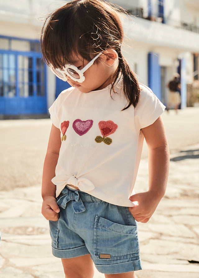 Light Denim Girls Shorts w/Bow - Select Size