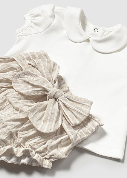 Tan 3-PC Cardigan, Blouse, & Knickers Set - Select Size