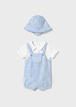 Sky Simulated Dungaree Romper w/Hat Set - Select Size