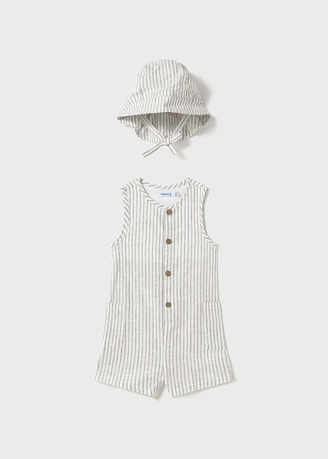 Natural Striped Dungarees w/Hat - Select Size