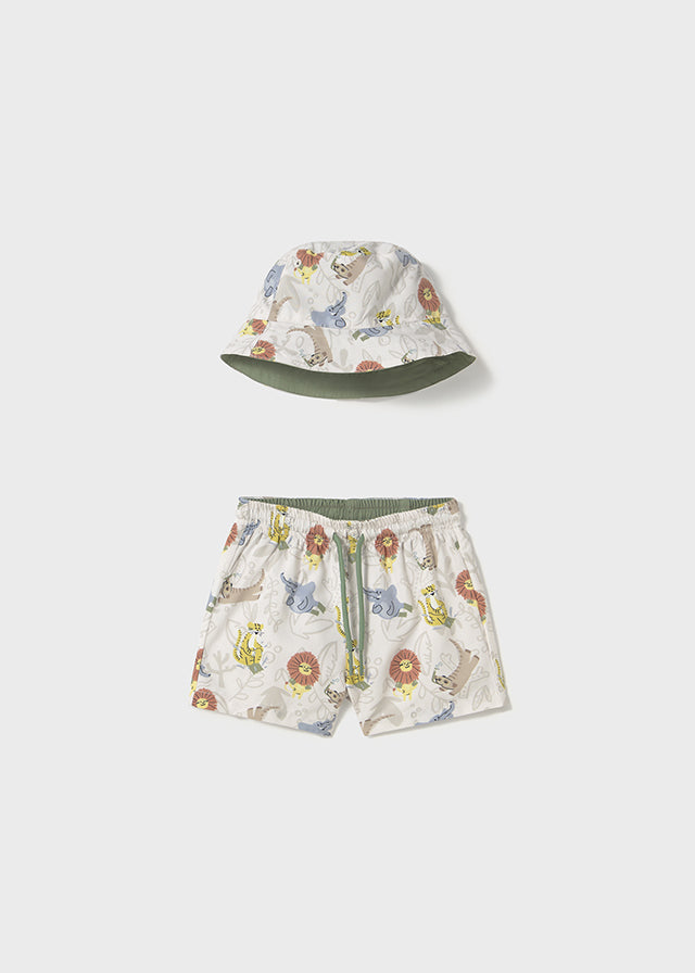 Beige Swim Shorts and Bucket Hat - Select Size