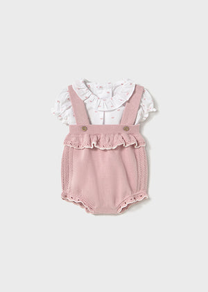 Light Pink Knit Dungaree Set w/White Top - Select Size