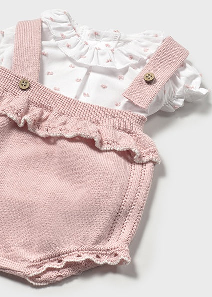 Light Pink Knit Dungaree Set w/White Top - Select Size