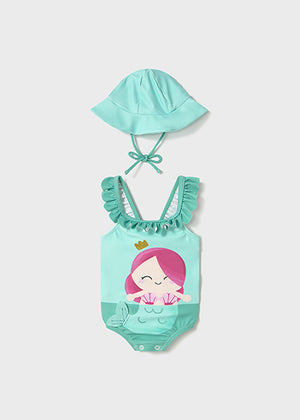 Mermaid Bathing Suit w/Hat- Select Size