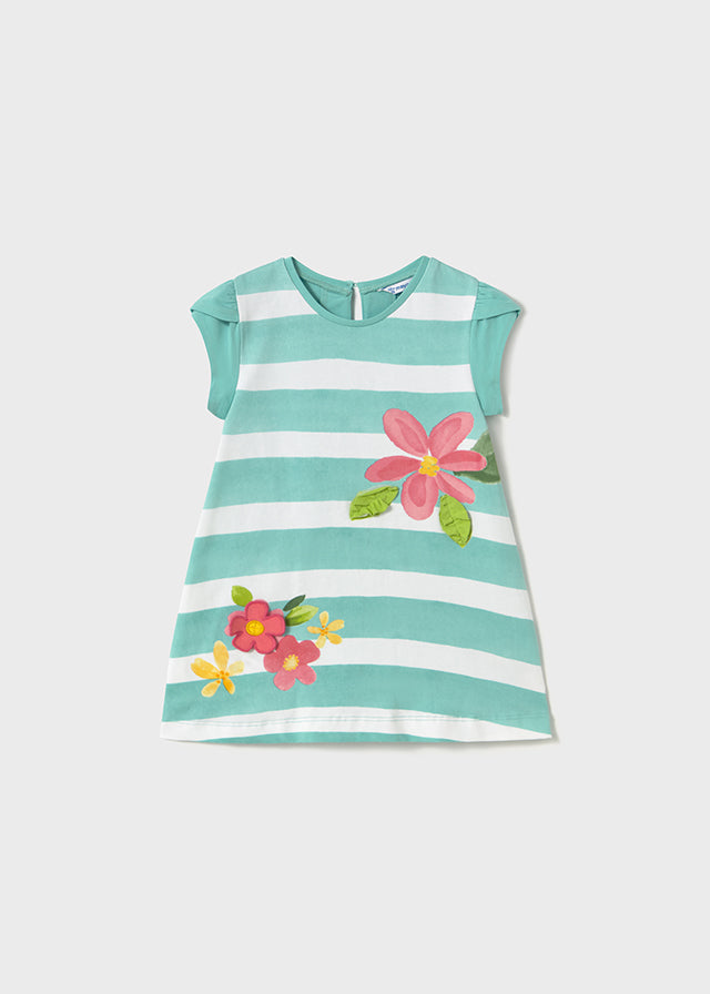 Turquoise Striped Dress w/Flowers - Select Size