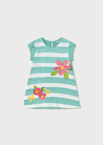 Turquoise Striped Dress w/Flowers - Select Size