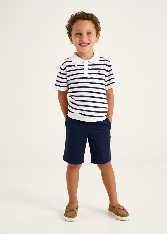 White-Navy Knit Polo - Select Size
