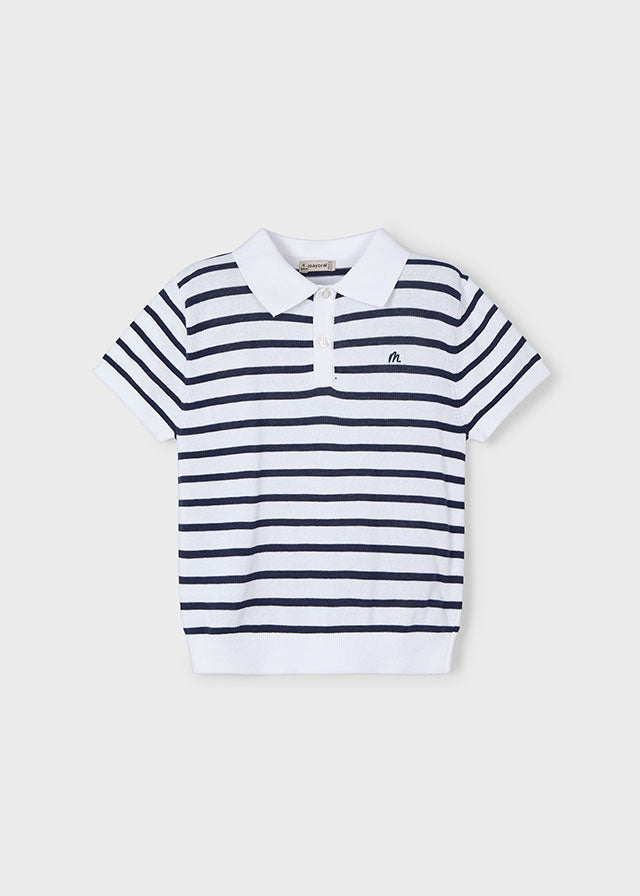 White-Navy Knit Polo - Select Size