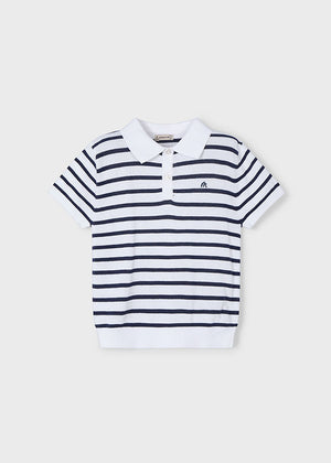 White-Navy Knit Polo - Select Size