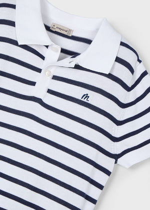 White-Navy Knit Polo - Select Size