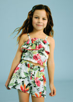 Aqua Ruffled Top and Aqua Tropical Floral Skort Set - Select Size