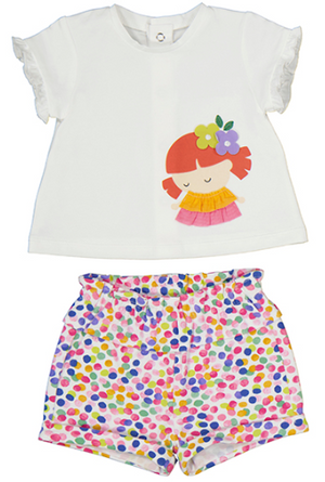 White Shirt w/Multi-Dot Short Set- Select Size