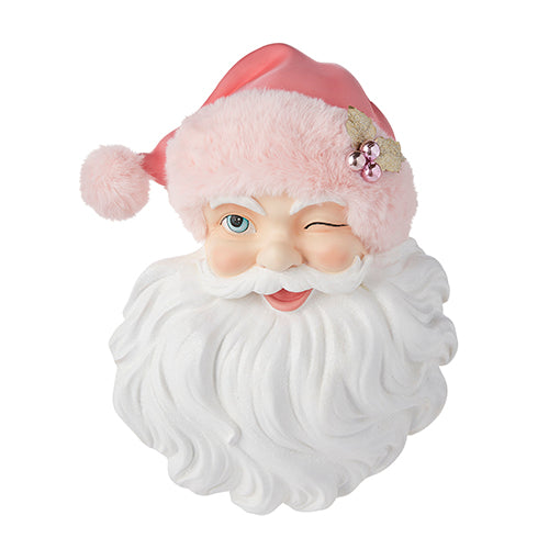 18" Pink Santa Face w/Pink Hat Wall Art