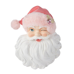 18" Pink Santa Face w/Pink Hat Wall Art