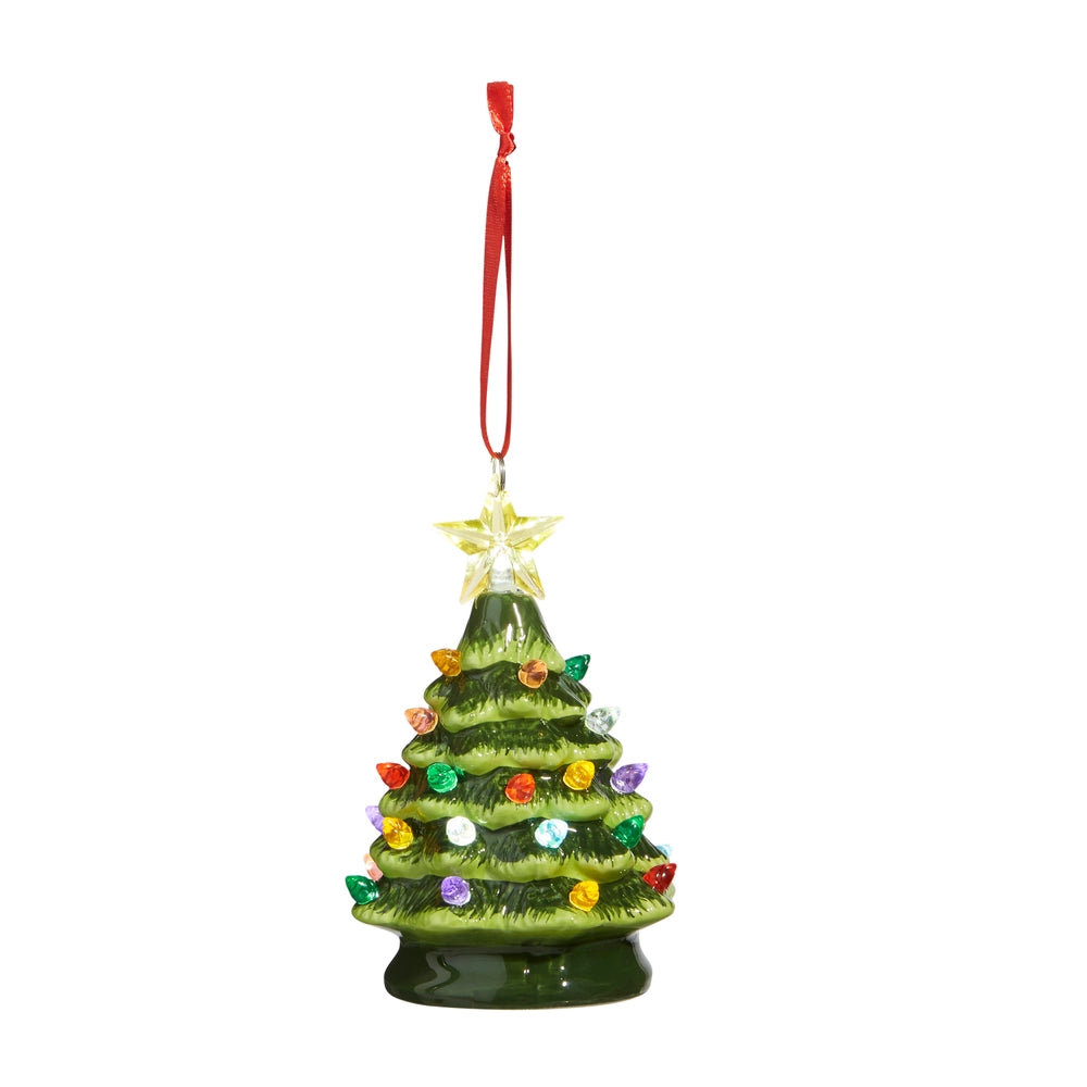 Vintage Green Lighted Tree Ornament - 5.25"