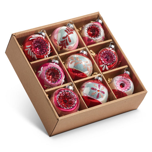 Box of Pink Vintage Ornaments 3"
