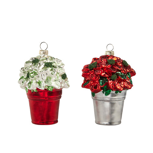 Bucket of Poinsettias Ornament 4"