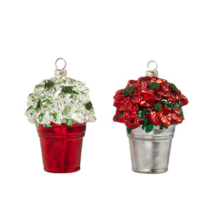 Bucket of Poinsettias Ornament 4"