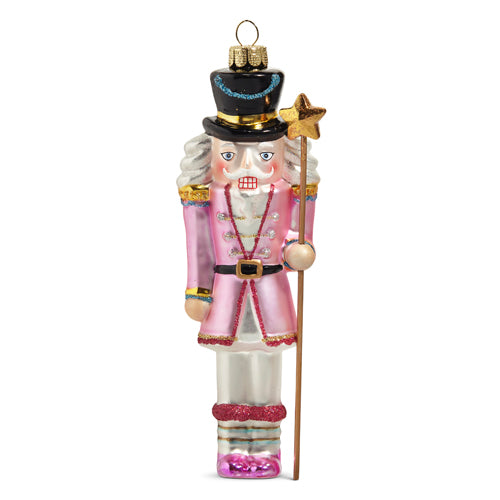 Blushing Nutcracker Glass Ornament