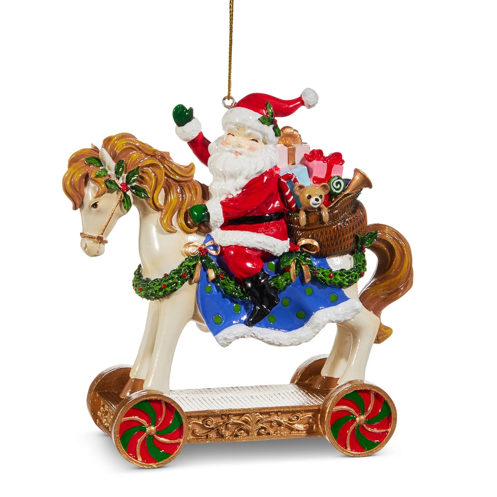 Santa on Toy Horse Ornament - 5"