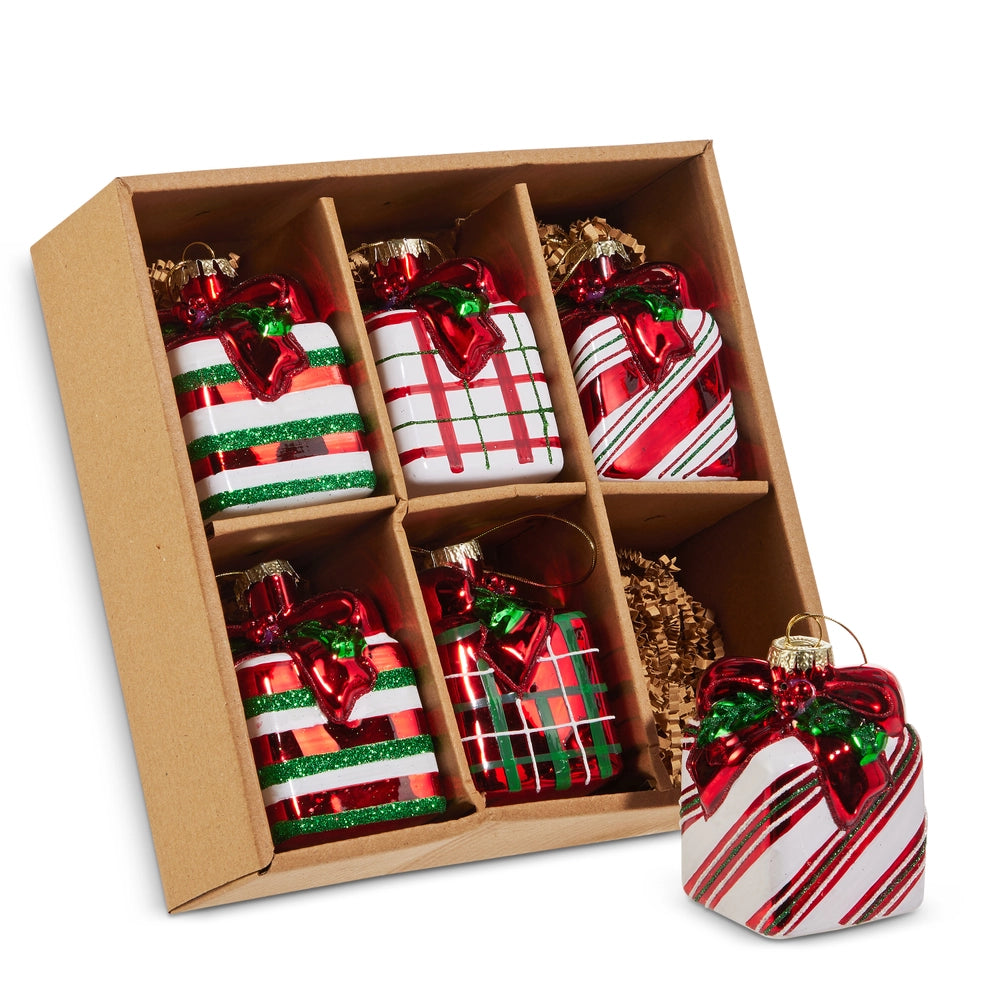 Box of Striped Plaid Gift Ornaments - 3.25"