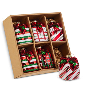 Box of Striped Plaid Gift Ornaments - 3.25"