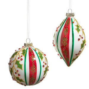 Holly Striped Ornament - 4"