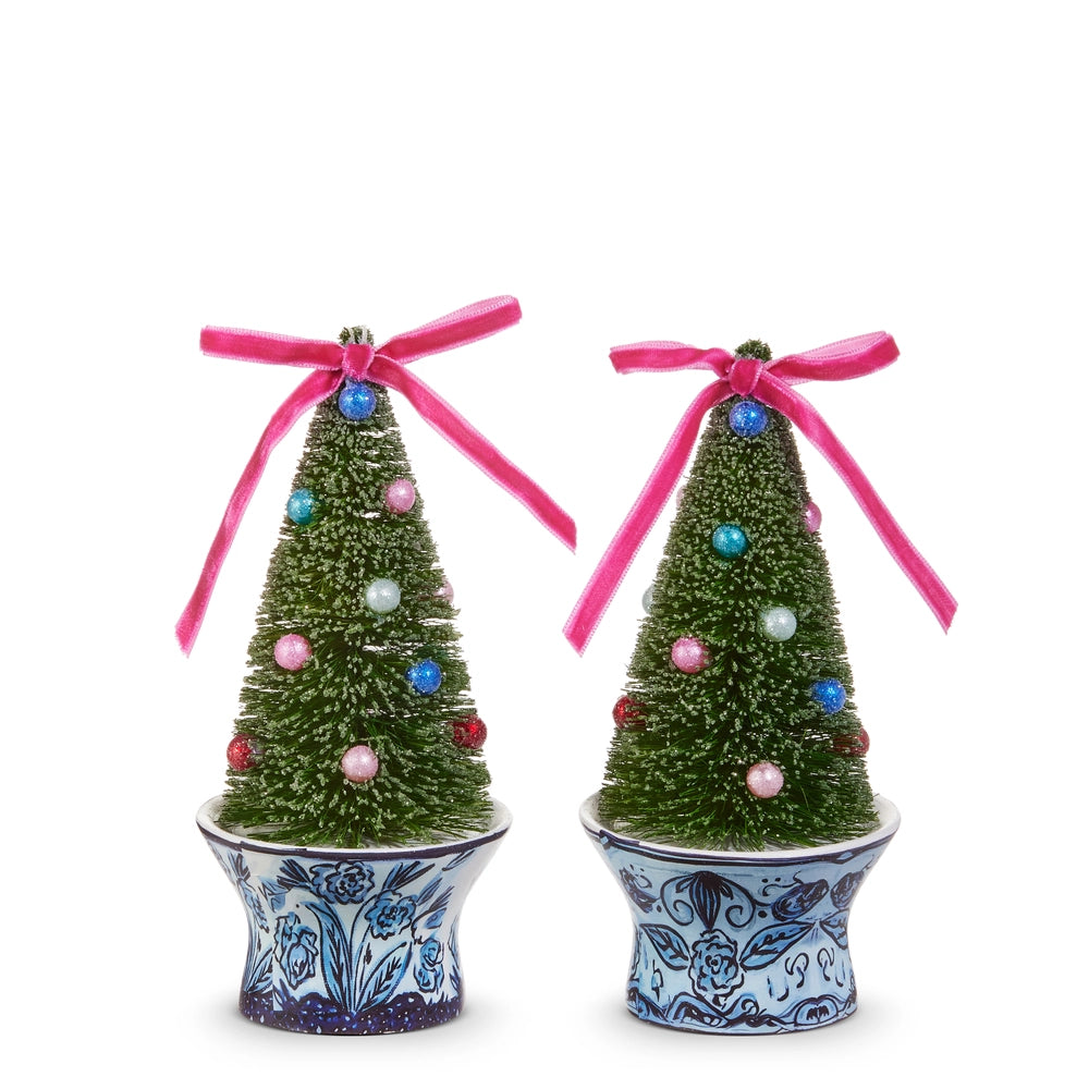 Bottle Brush Trees in Chinoiserie Pot - 6"