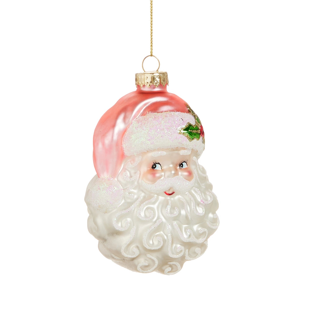 Pink Santa Head Ornament - 4"