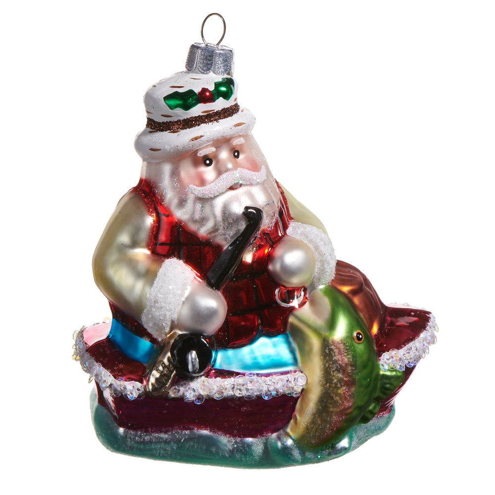 Fishing Santa Ornament - 4.75"