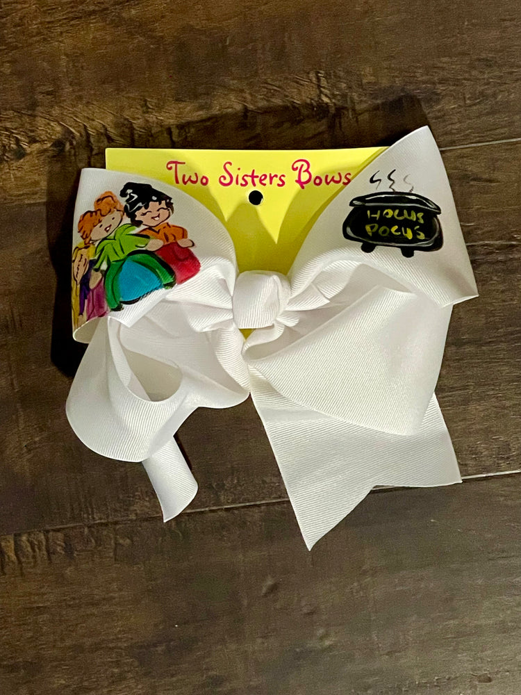 Hocus Pocus - Handpainted White Hair bow - Choose 6” or 8”