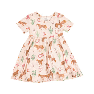 Western Horses Pink Twirly Dress - Select Size