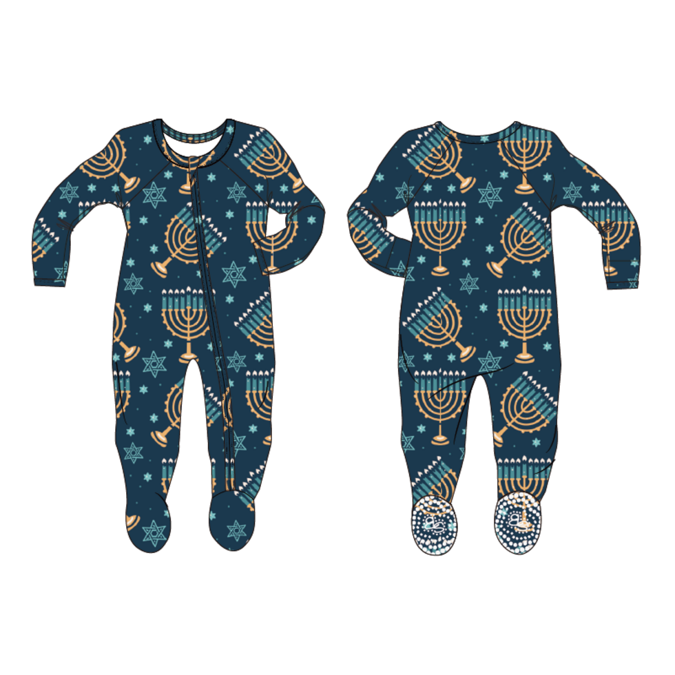 Aura Of The Menorah Zipper Footie - Select Size
