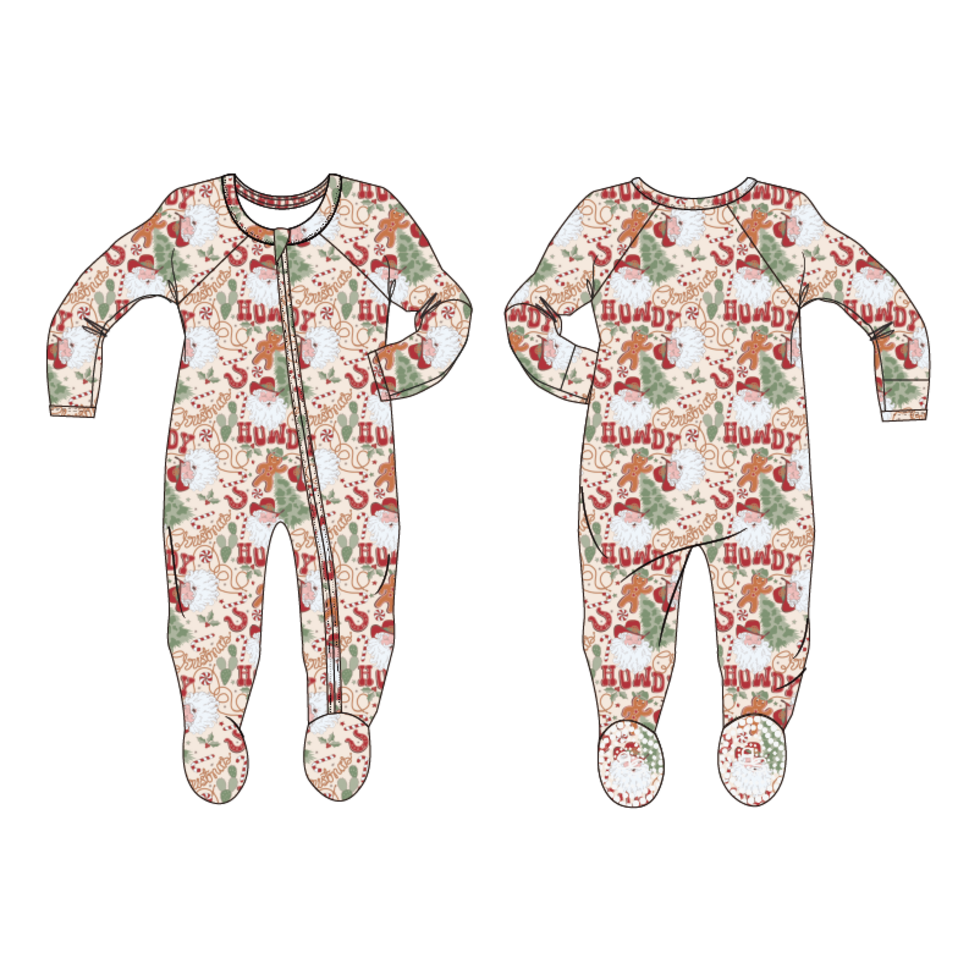 Howdy Santa Zipper Footie - Select Size