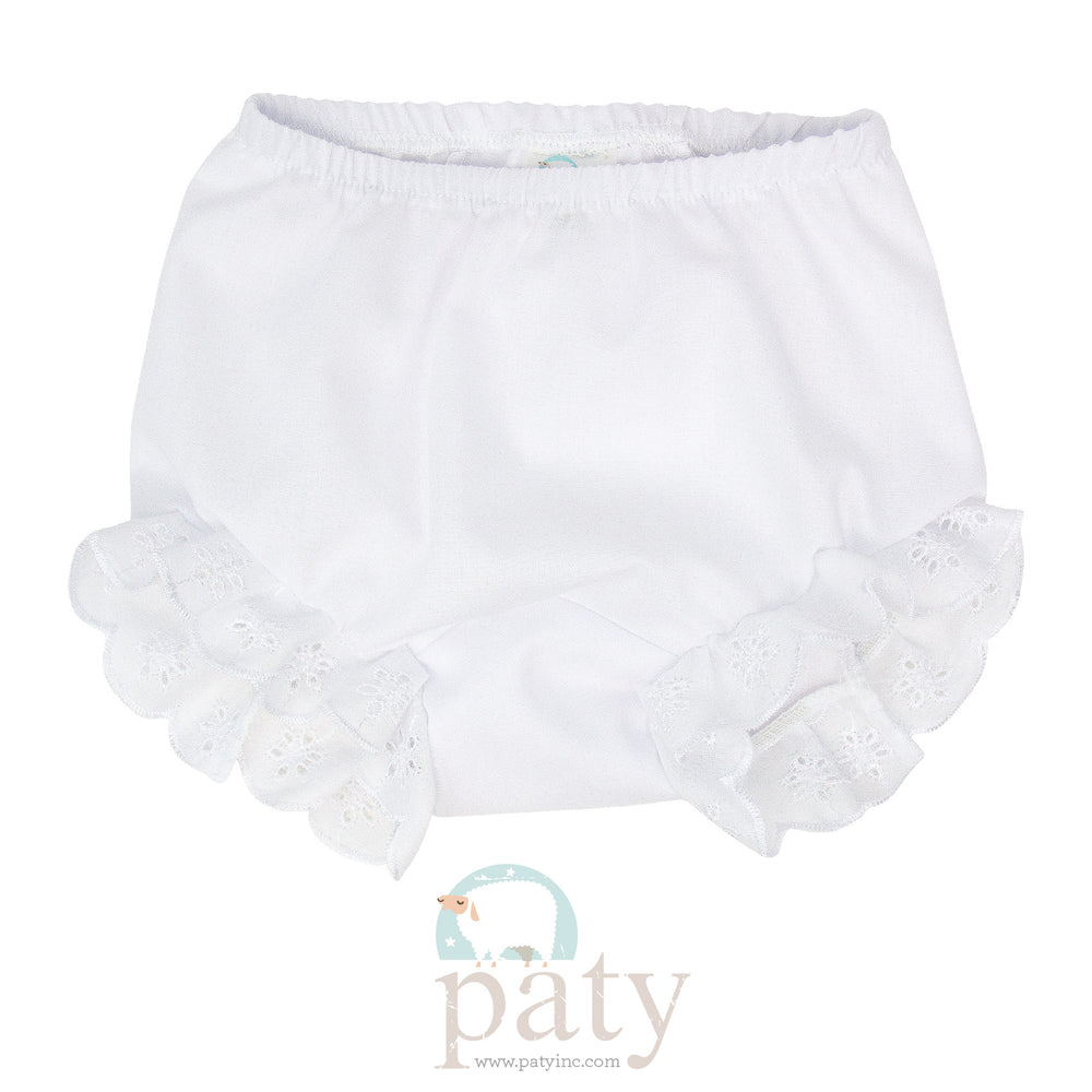 Paty White Diaper Cover with Eyelet- Select Size