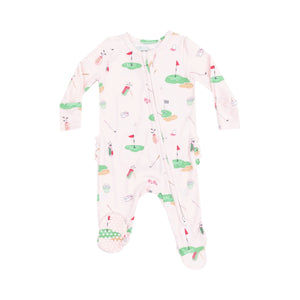 Golf Things - Pink 2 Way Zipper Ruffle Back Footie - Select Size