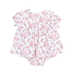 Ribbon & Flowers Smocked Ruffle Bubble - Select Size