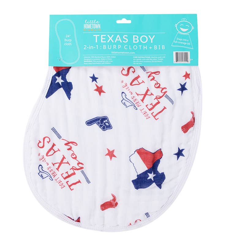 Texas Boy 2-in-1 Burp Cloth and Bib